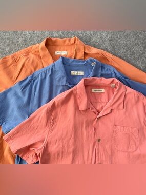 Tommy Bahama Mens Size 3XL [Lot of 3] 100% Silk Shirts Button Coral Blue Orange